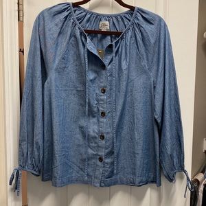 J. Crew Tie-Sleeve button-front Chambray Blouse Top Size S